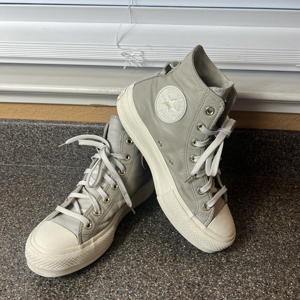 Converse All Star Platform Hi Top Womens Sz 8 Mocha Leather Sneaker Lace Up Shoe